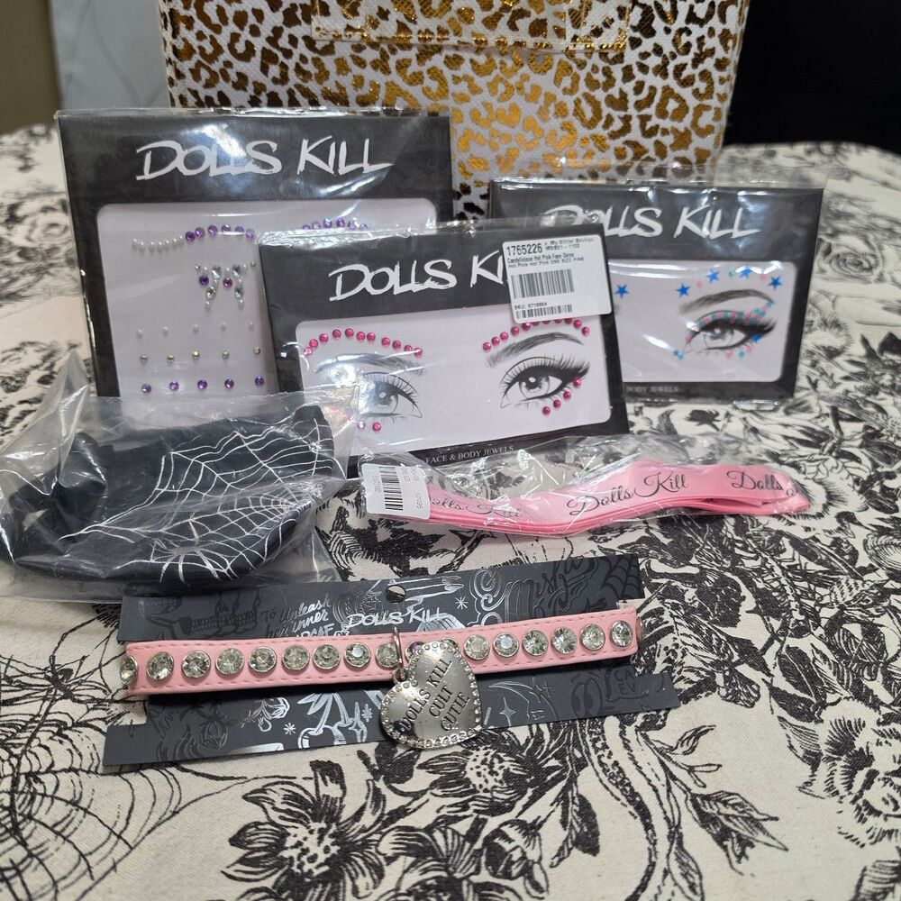 Dolls Kill Bundle Choker Face Gems Laces and Face Mask